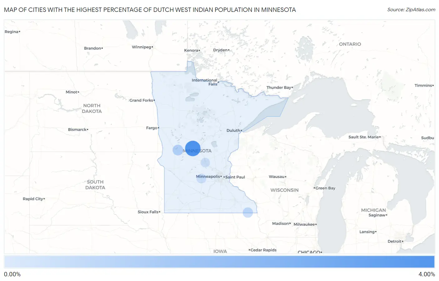 Cities with the Highest Percentage of Dutch West Indian Population in Minnesota Map