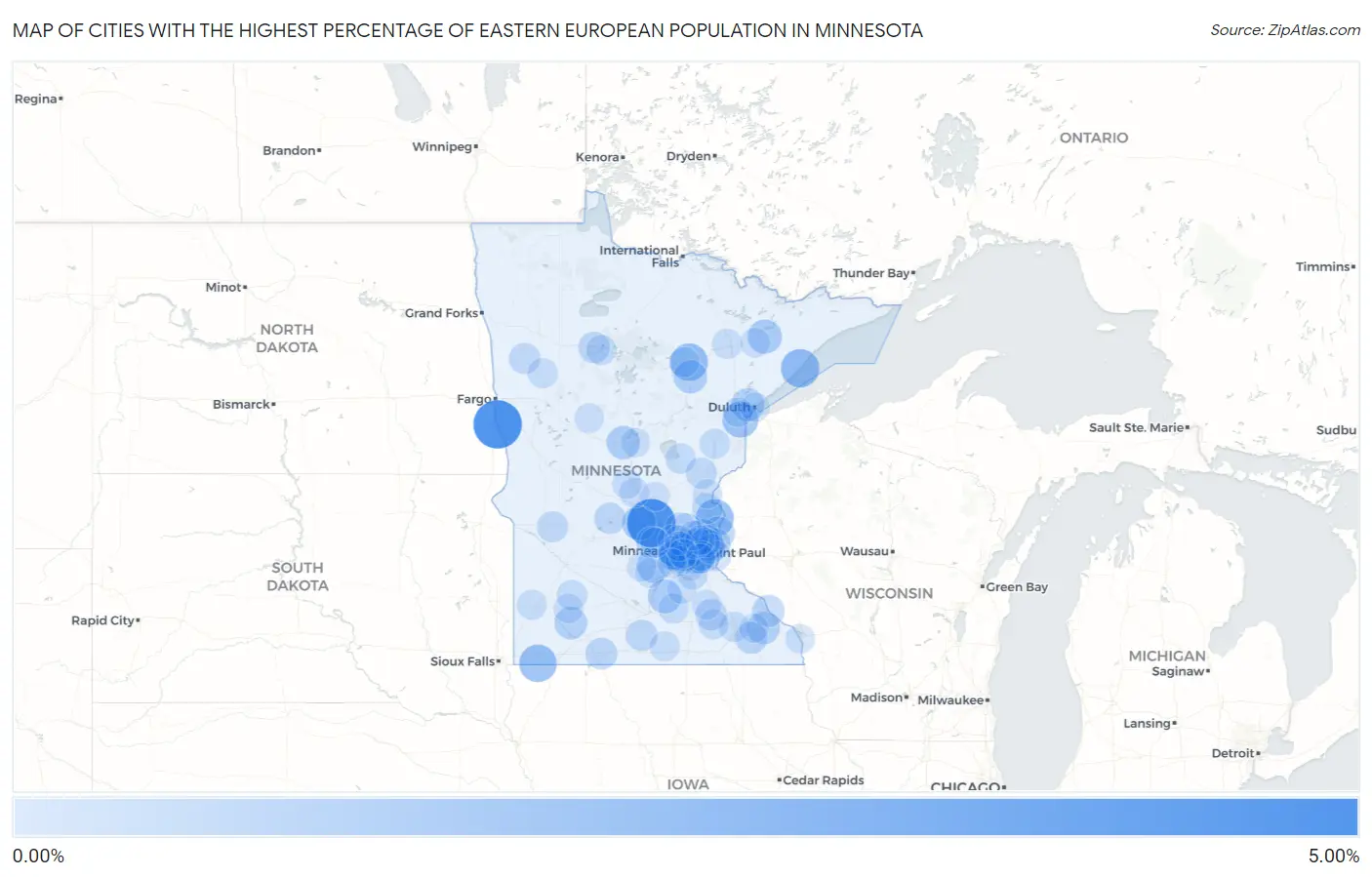 Cities with the Highest Percentage of Eastern European Population in Minnesota Map