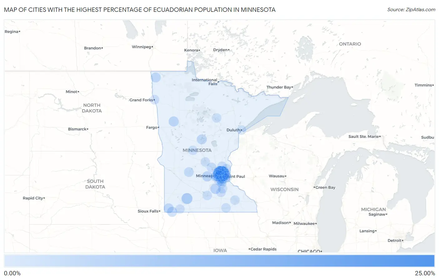 Cities with the Highest Percentage of Ecuadorian Population in Minnesota Map