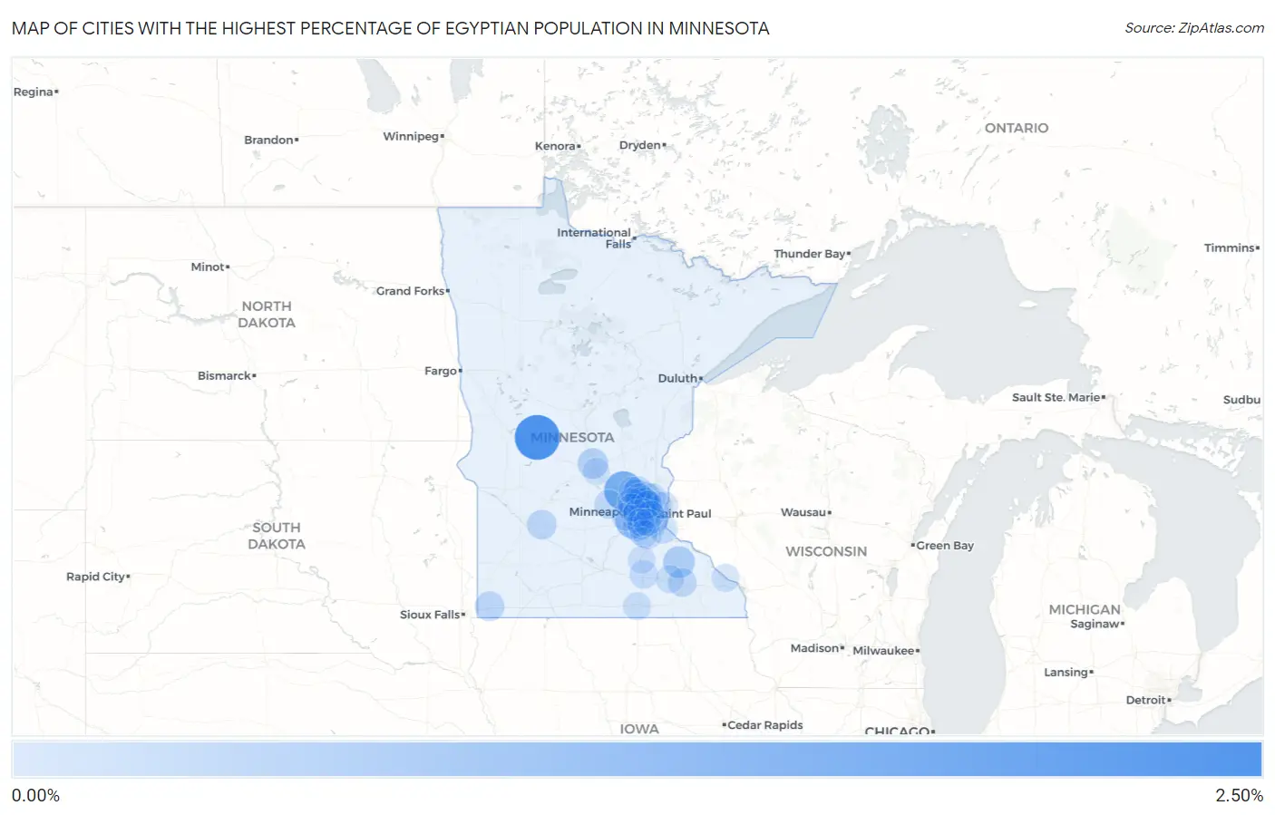 Cities with the Highest Percentage of Egyptian Population in Minnesota Map