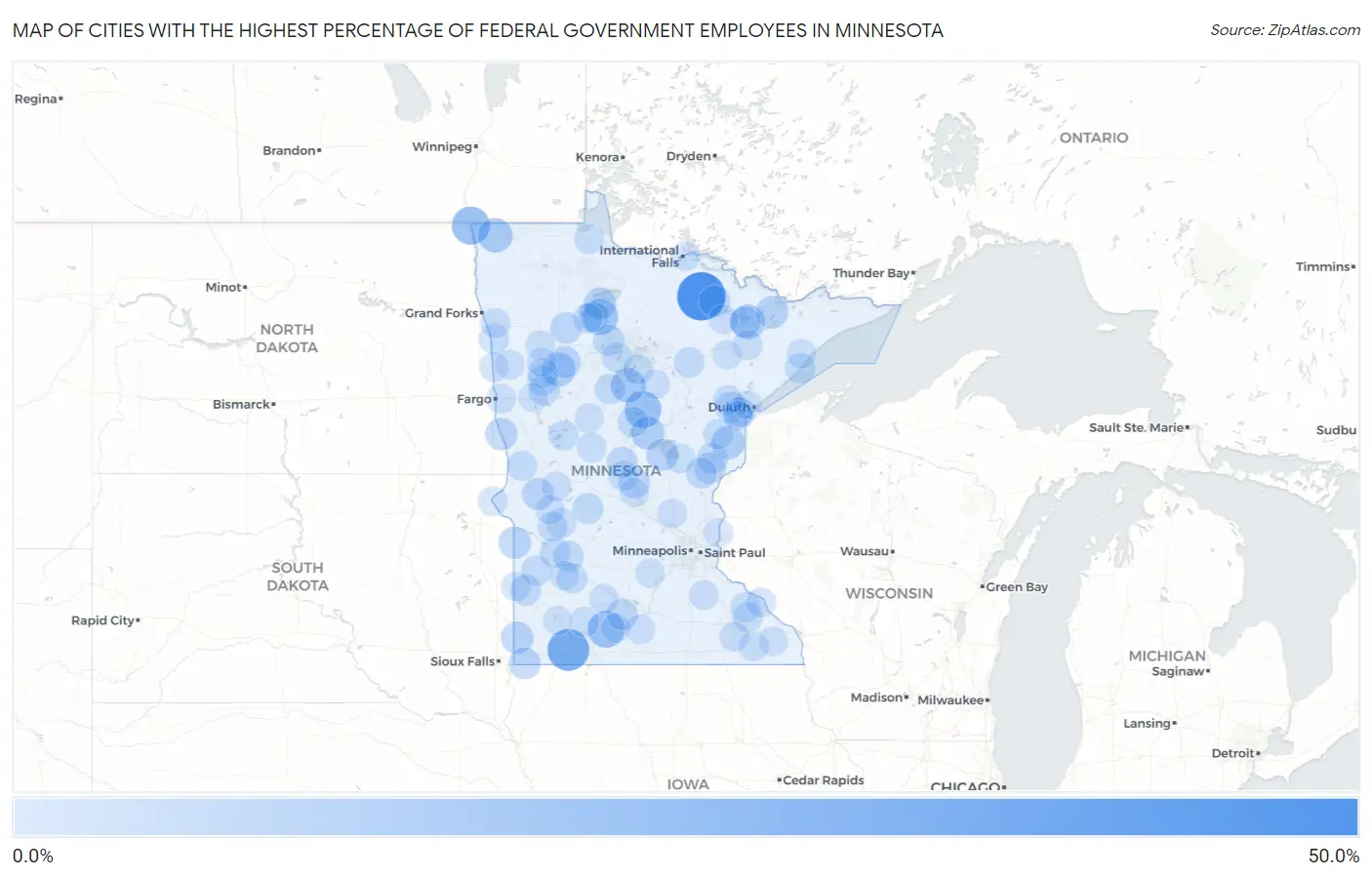 Cities with the Highest Percentage of Federal Government Employees in Minnesota Map