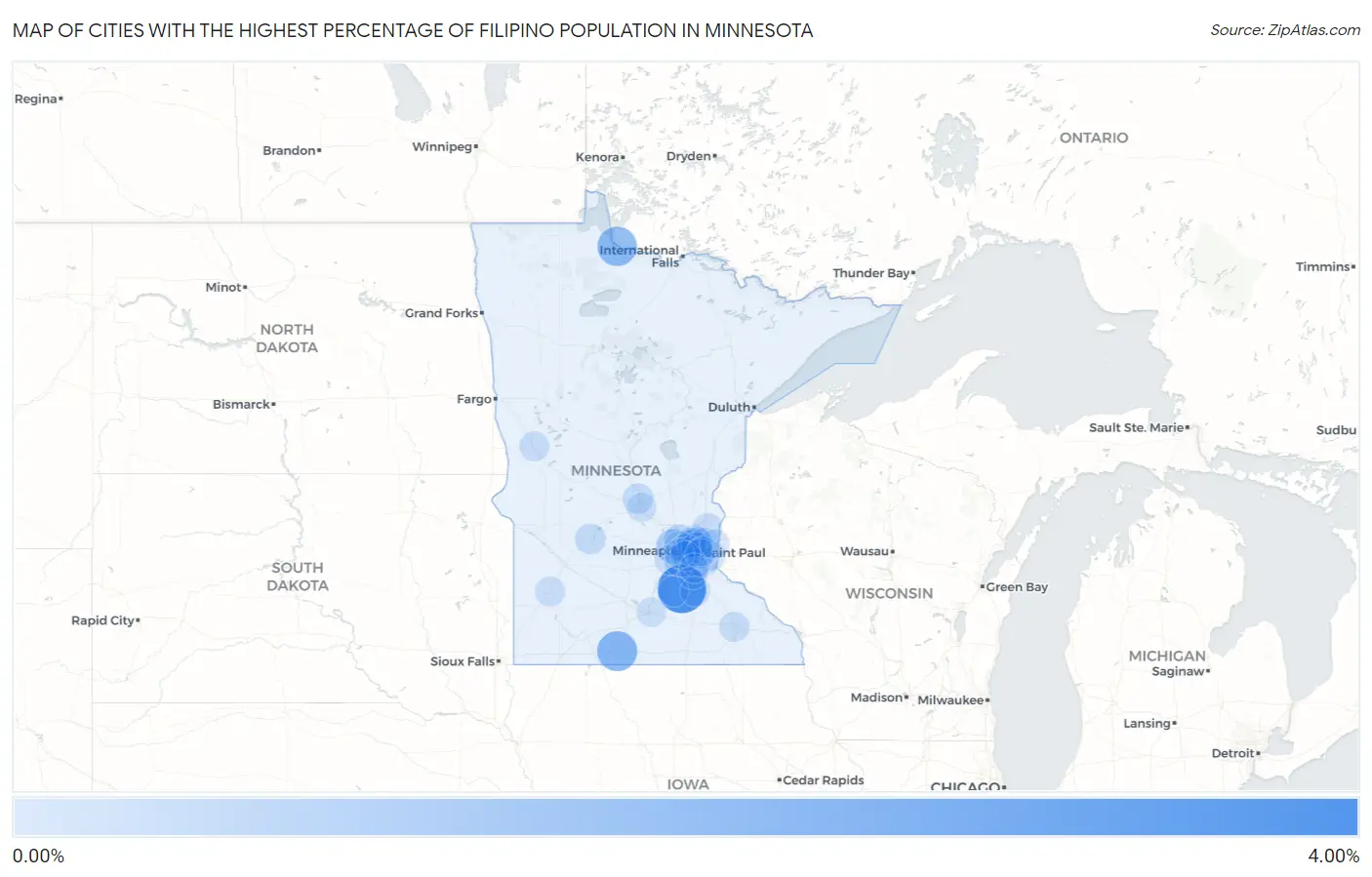 Cities with the Highest Percentage of Filipino Population in Minnesota Map
