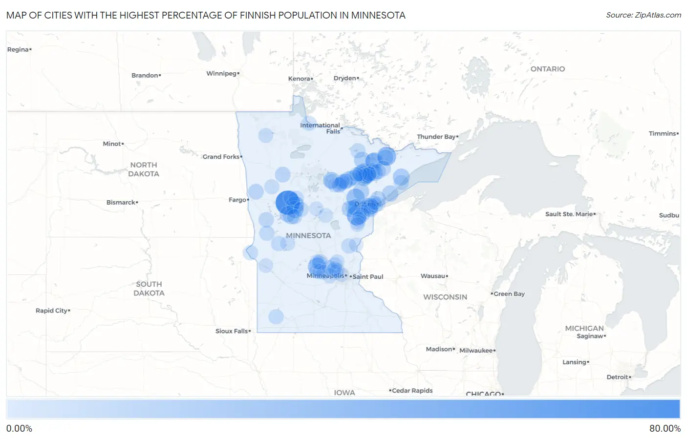 Cities with the Highest Percentage of Finnish Population in Minnesota Map