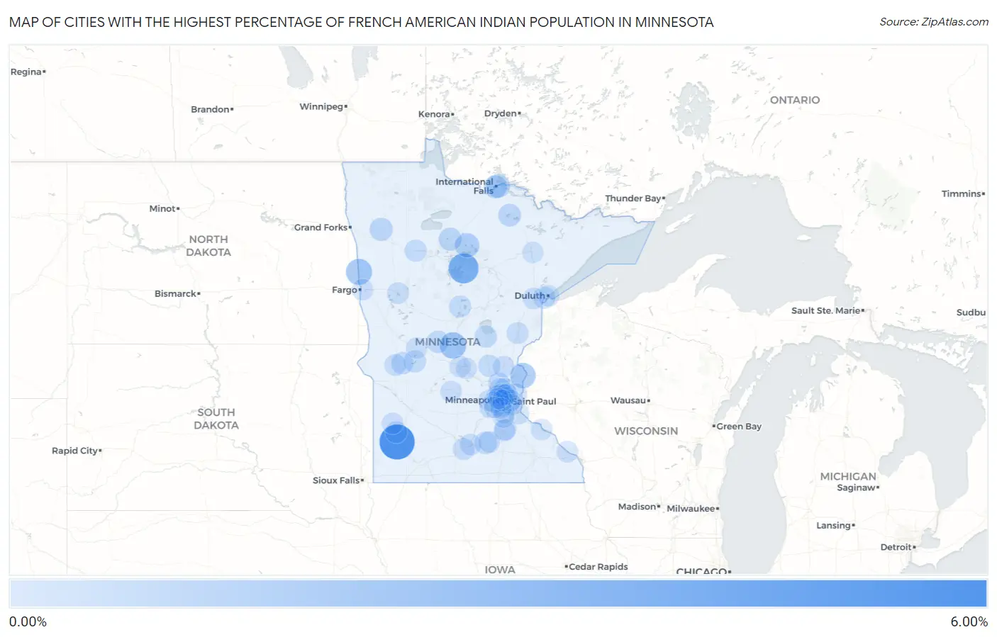 Cities with the Highest Percentage of French American Indian Population in Minnesota Map
