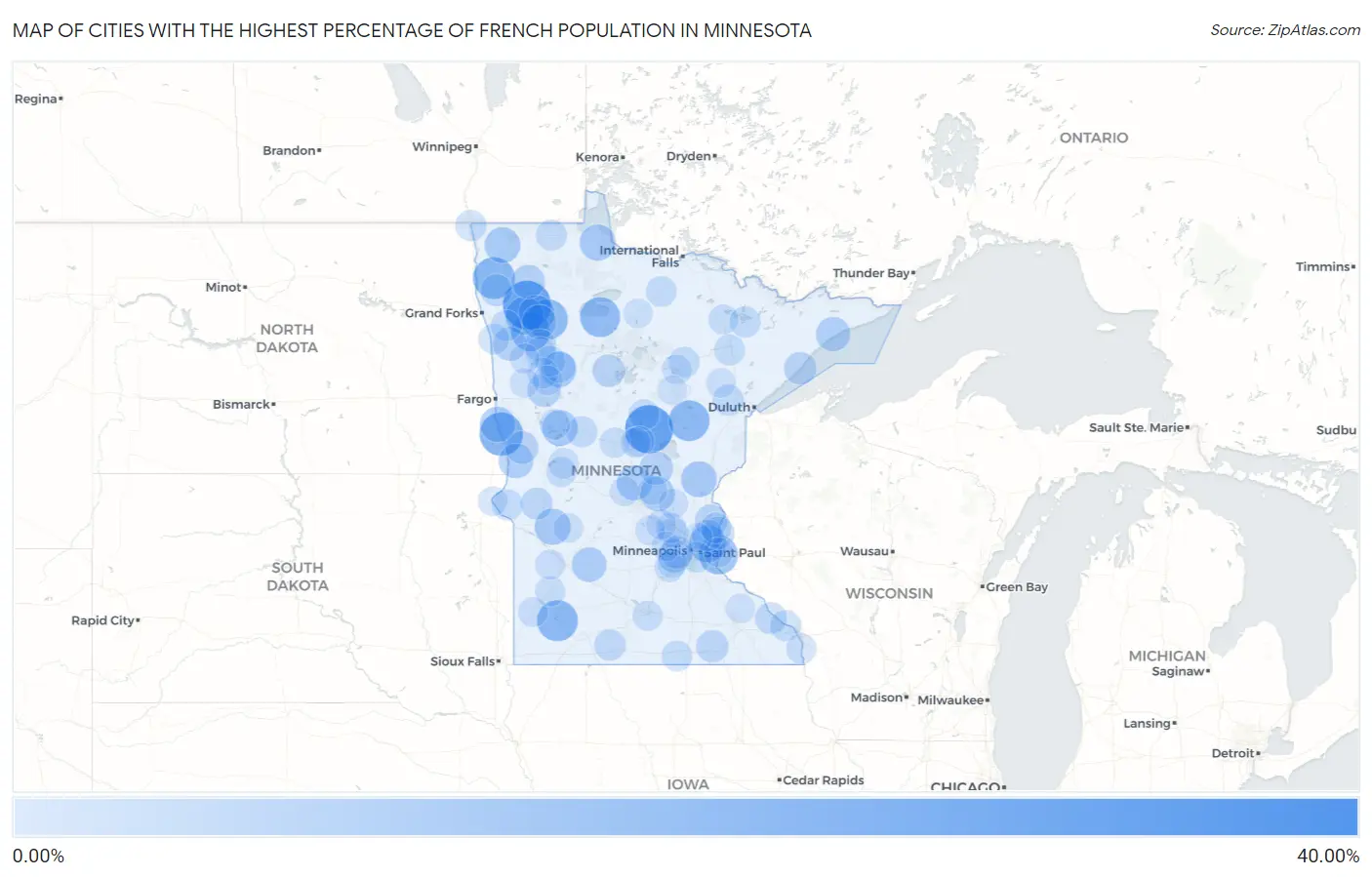 Cities with the Highest Percentage of French Population in Minnesota Map