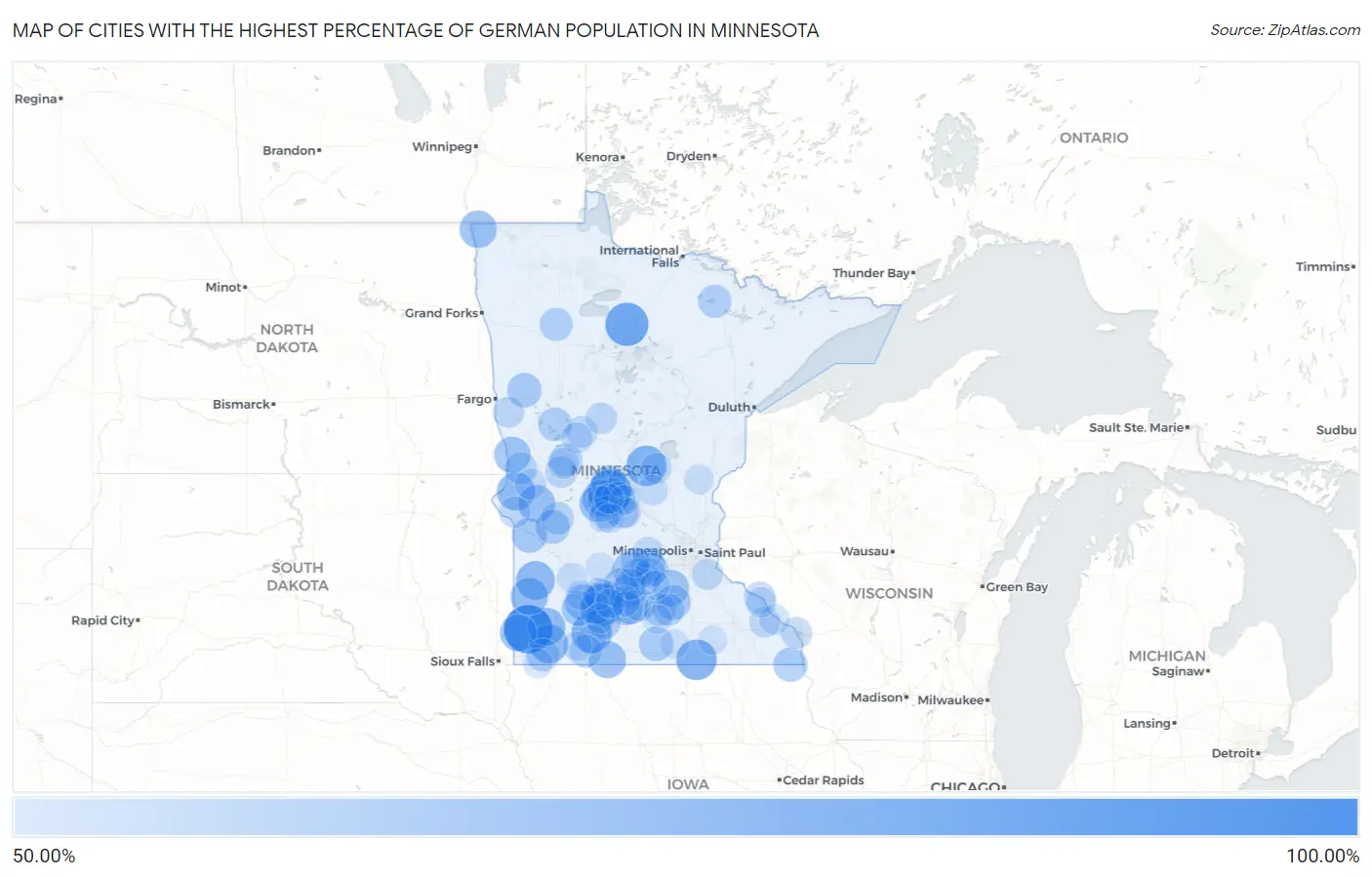 Cities with the Highest Percentage of German Population in Minnesota Map