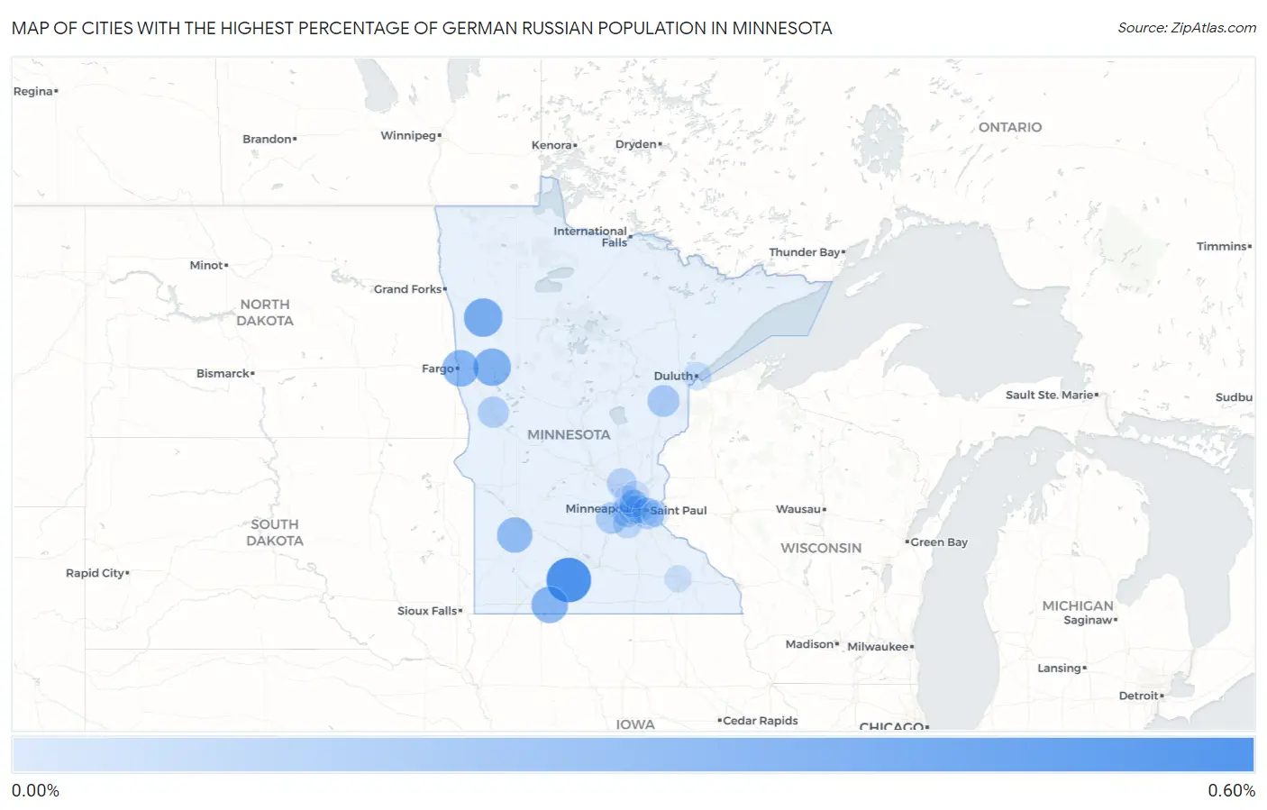 Cities with the Highest Percentage of German Russian Population in Minnesota Map