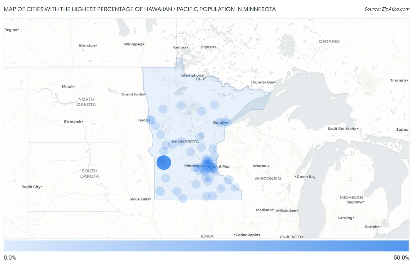Cities with the Highest Percentage of Hawaiian / Pacific Population in Minnesota Map