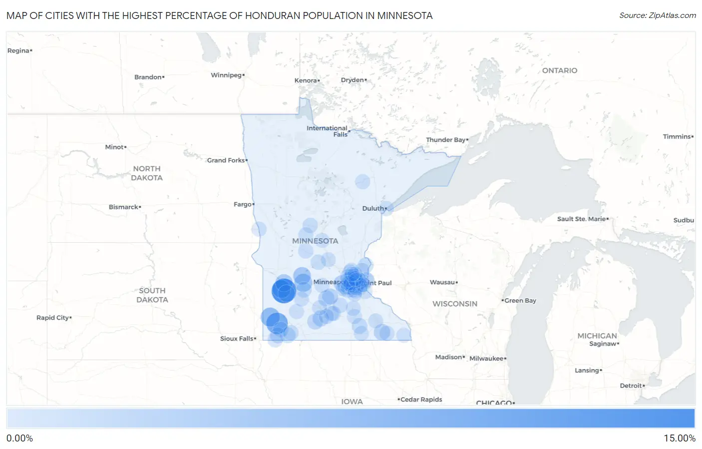 Cities with the Highest Percentage of Honduran Population in Minnesota Map