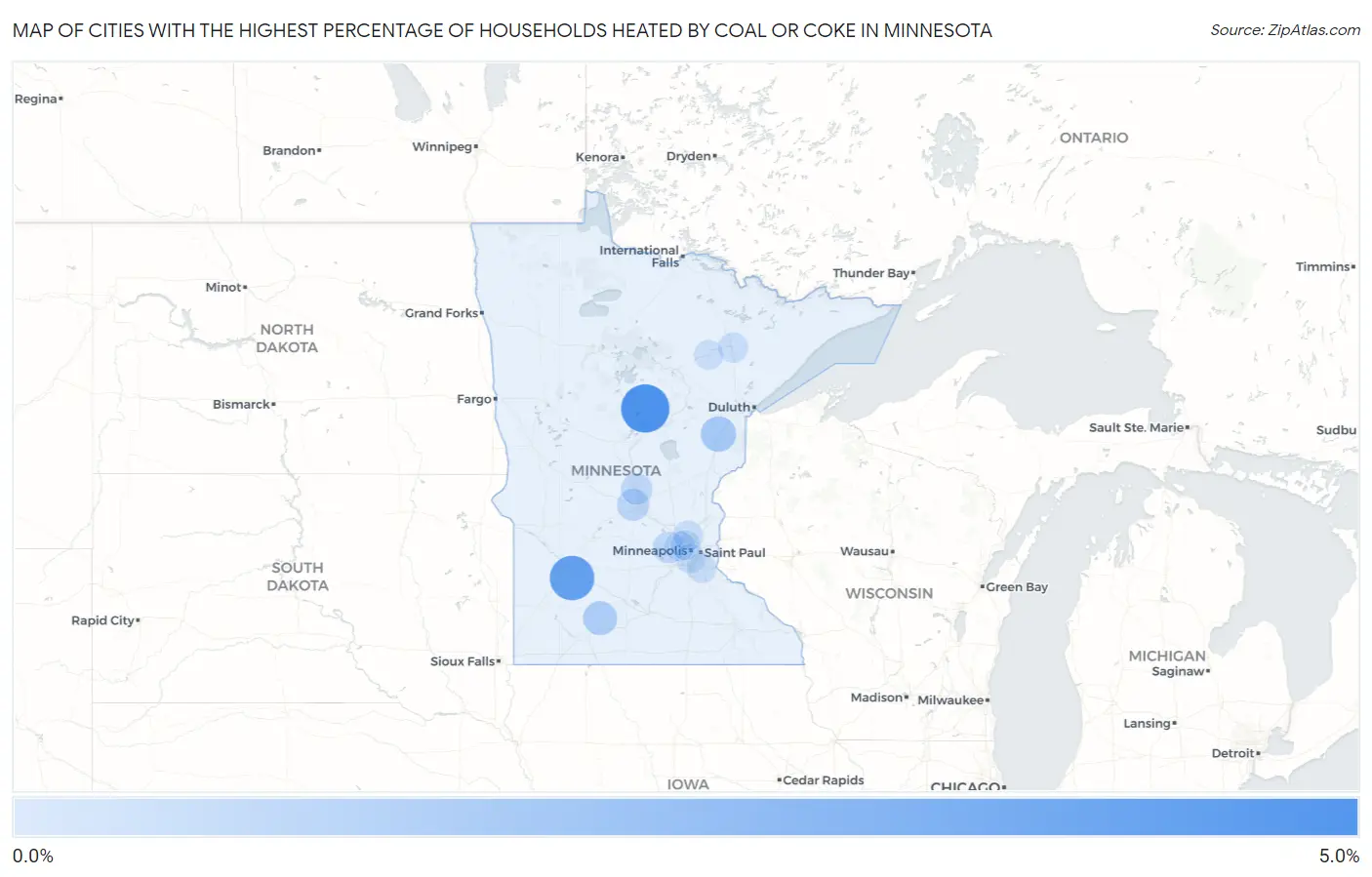Cities with the Highest Percentage of Households Heated by Coal or Coke in Minnesota Map