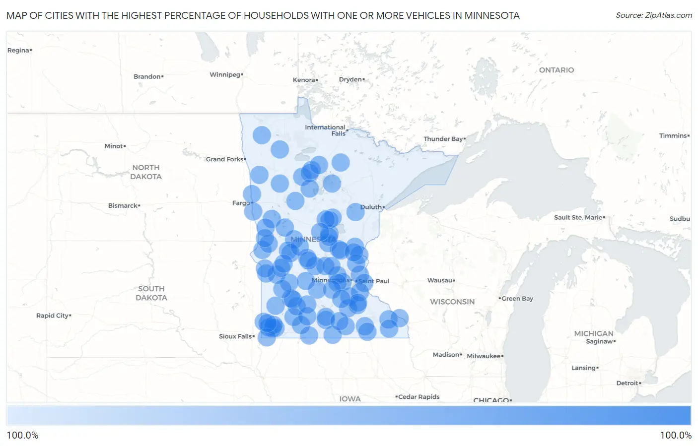 Cities with the Highest Percentage of Households With One or more Vehicles in Minnesota Map