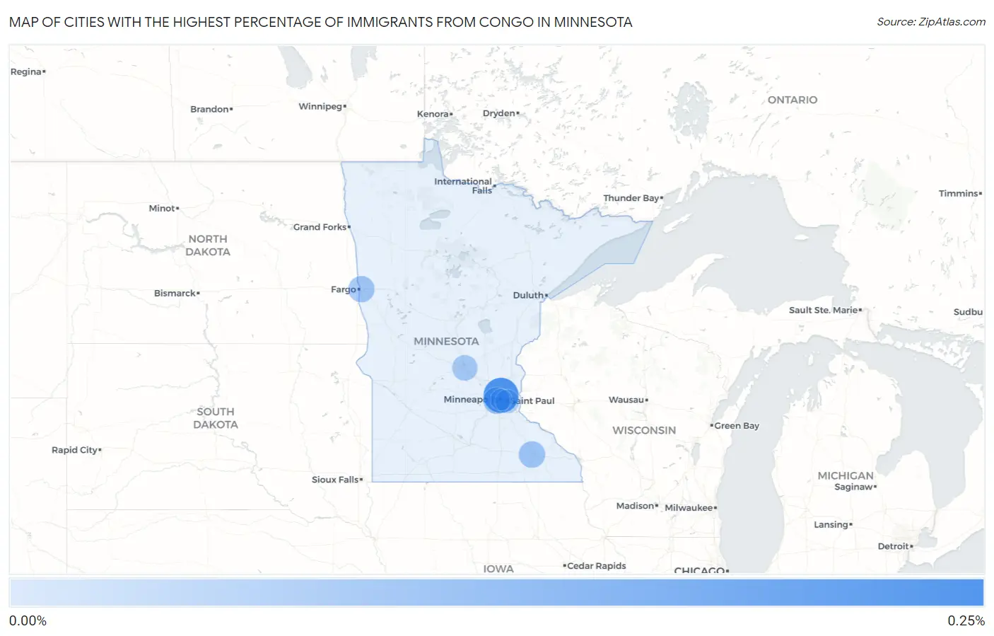 Cities with the Highest Percentage of Immigrants from Congo in Minnesota Map