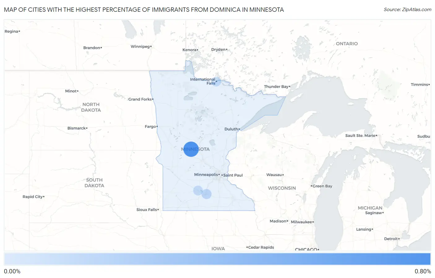 Cities with the Highest Percentage of Immigrants from Dominica in Minnesota Map