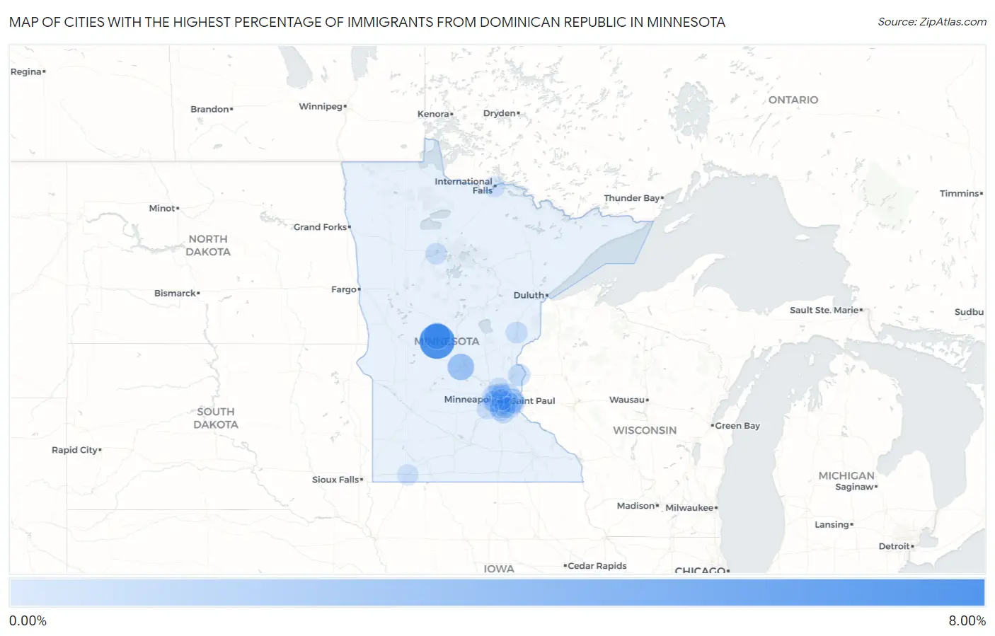 Cities with the Highest Percentage of Immigrants from Dominican Republic in Minnesota Map