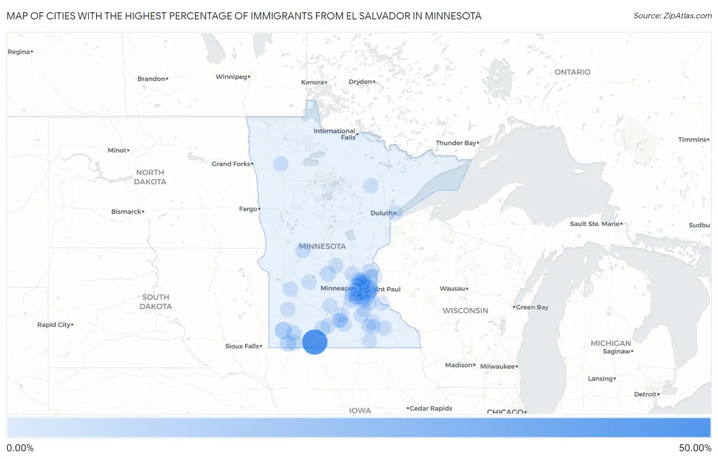 Cities with the Highest Percentage of Immigrants from El Salvador in Minnesota Map