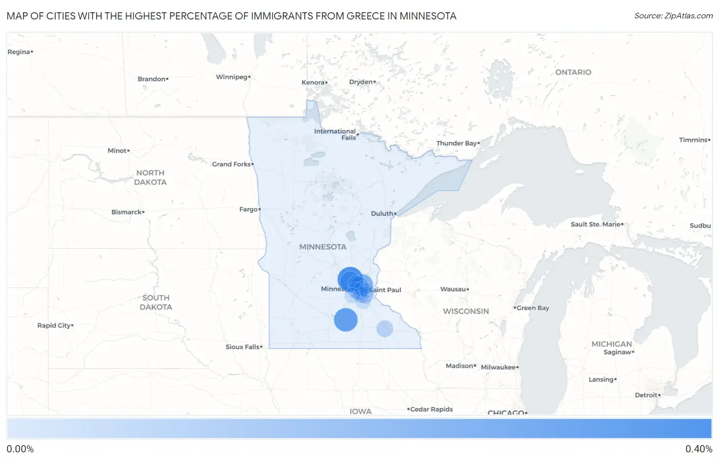 Cities with the Highest Percentage of Immigrants from Greece in Minnesota Map