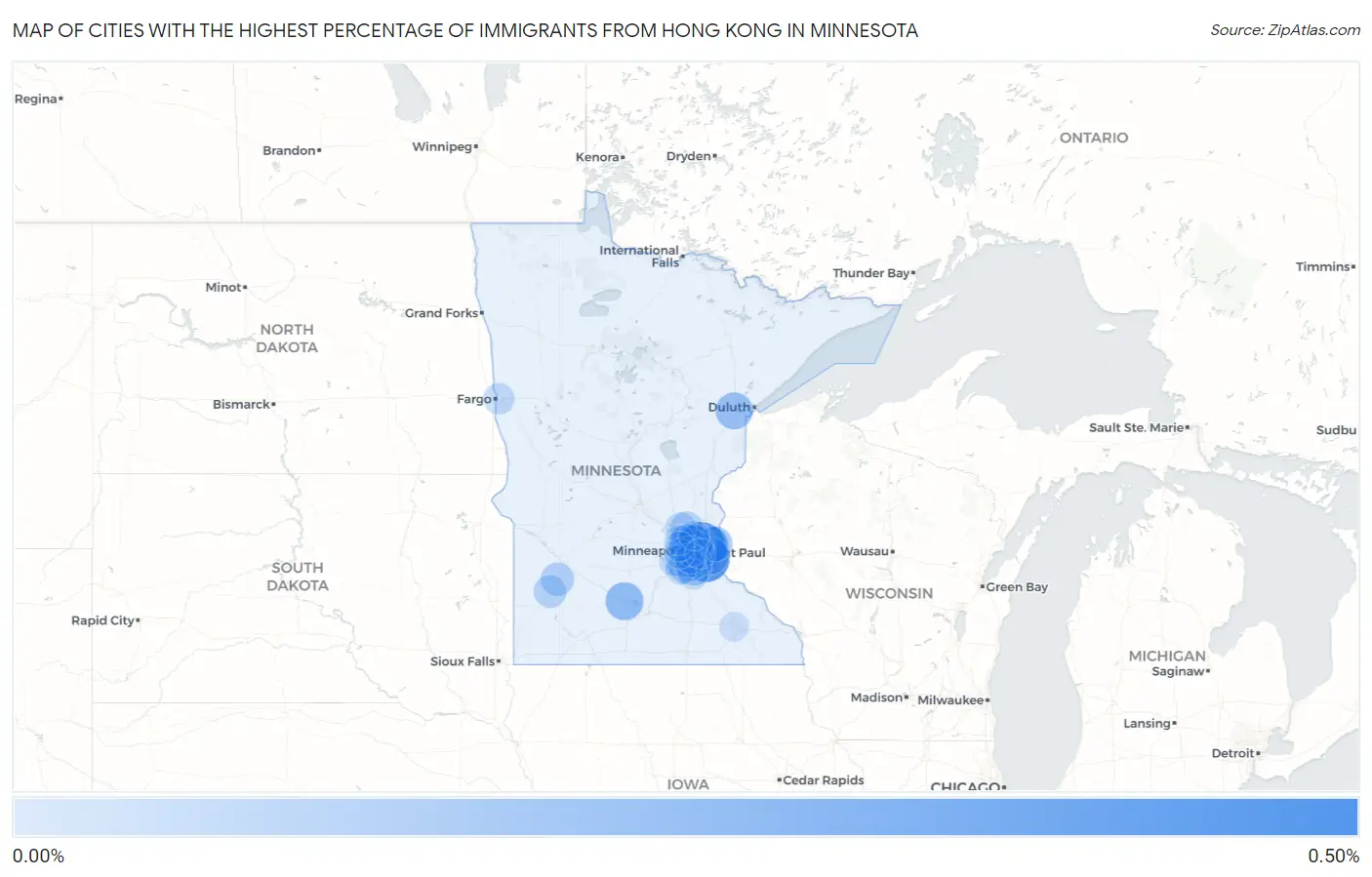 Cities with the Highest Percentage of Immigrants from Hong Kong in Minnesota Map