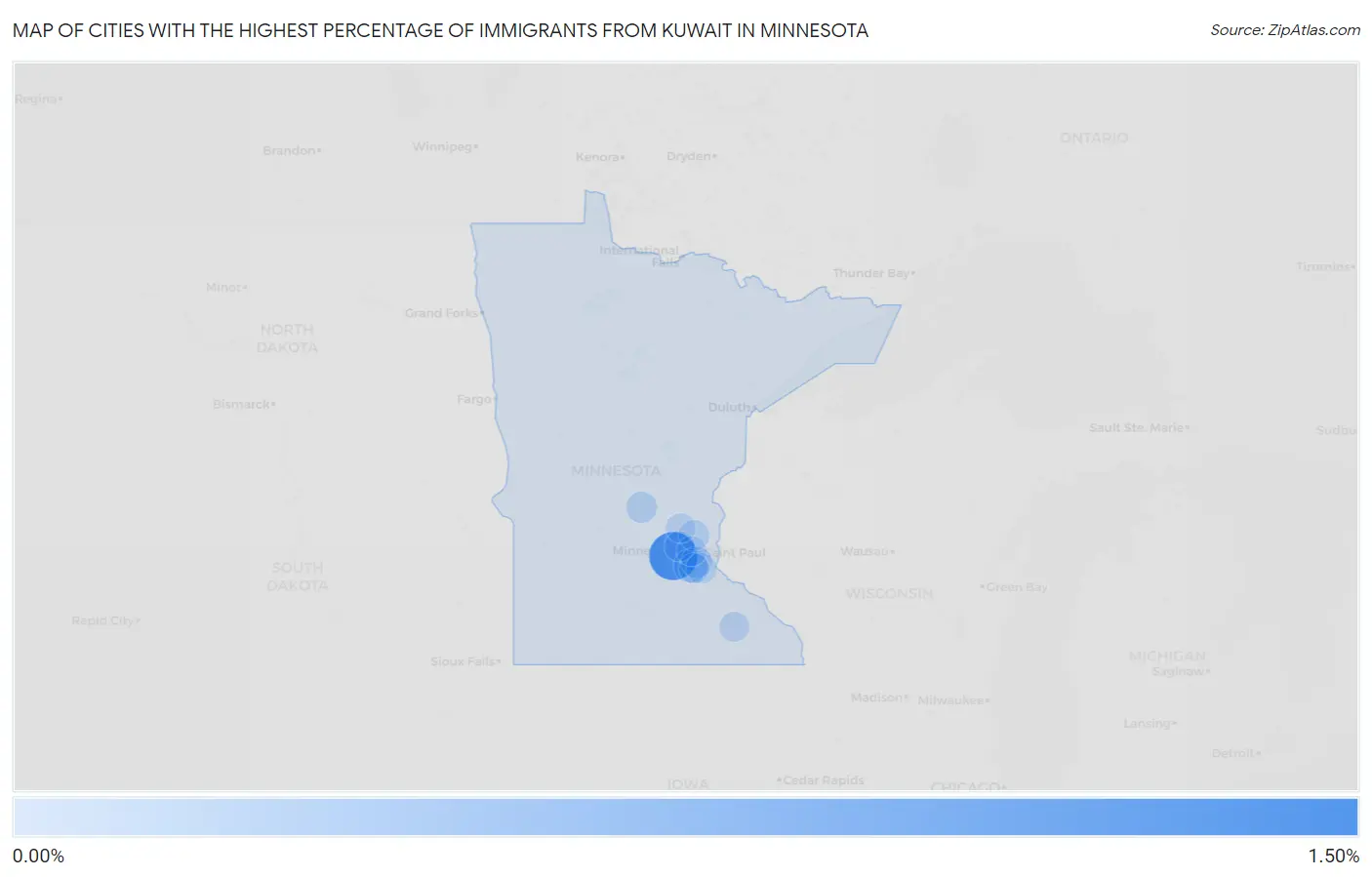 Cities with the Highest Percentage of Immigrants from Kuwait in Minnesota Map
