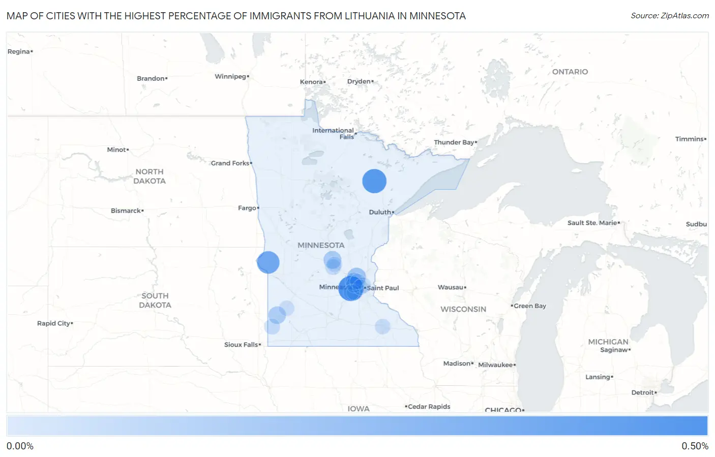 Cities with the Highest Percentage of Immigrants from Lithuania in Minnesota Map