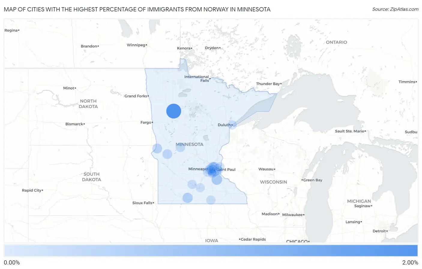 Cities with the Highest Percentage of Immigrants from Norway in Minnesota Map