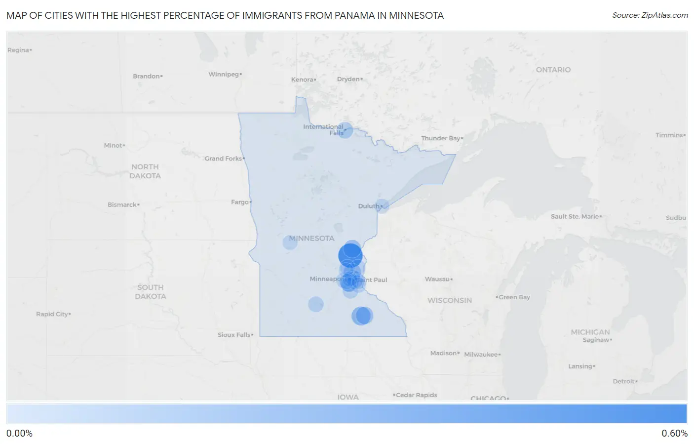 Cities with the Highest Percentage of Immigrants from Panama in Minnesota Map