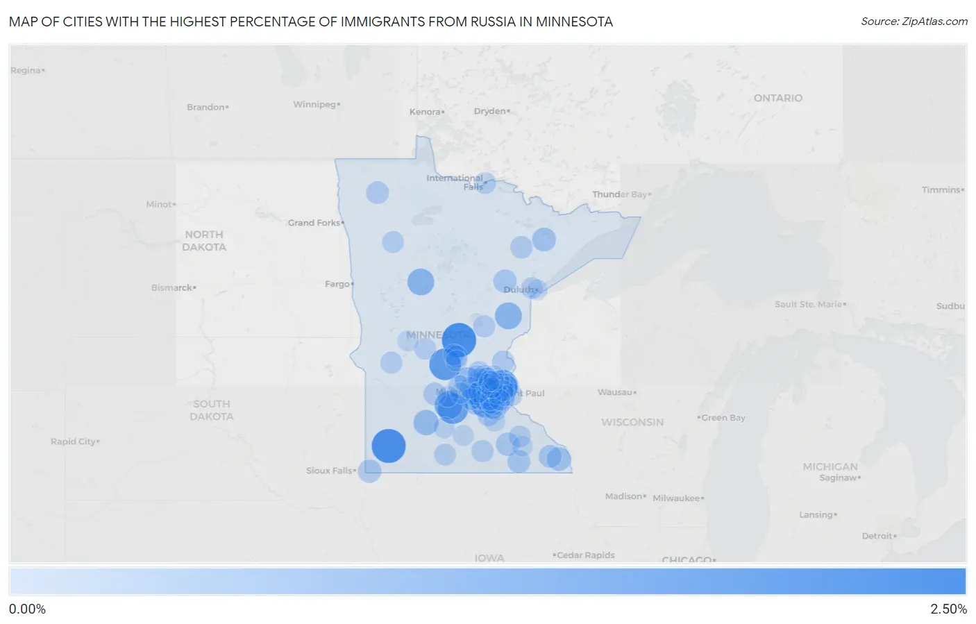 Cities with the Highest Percentage of Immigrants from Russia in Minnesota Map