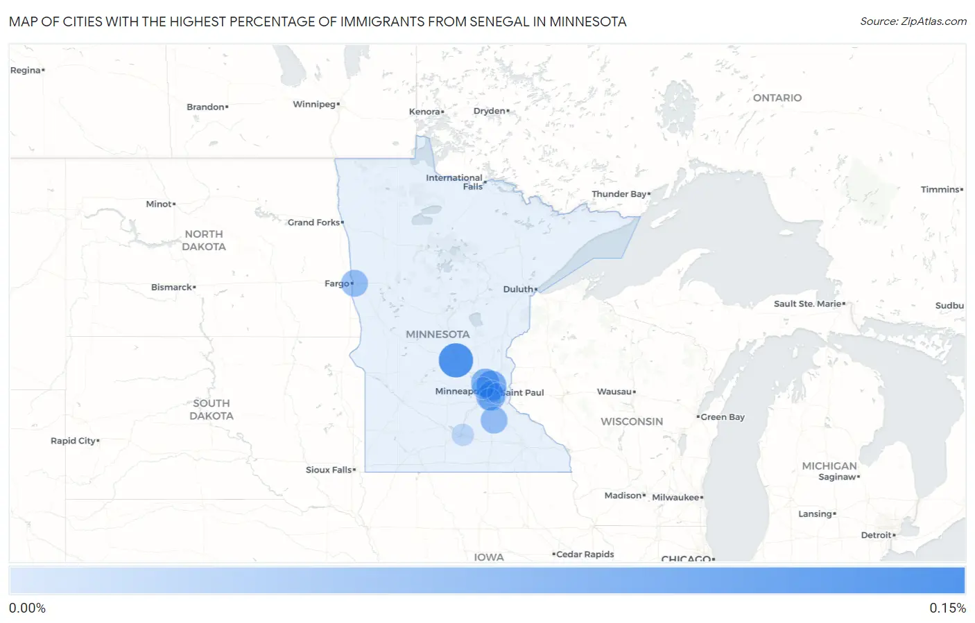 Cities with the Highest Percentage of Immigrants from Senegal in Minnesota Map