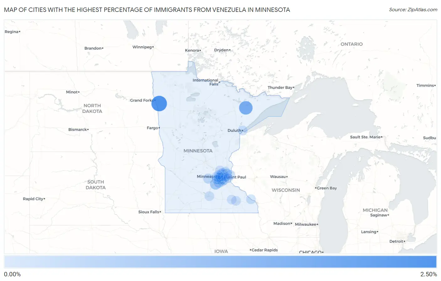 Cities with the Highest Percentage of Immigrants from Venezuela in Minnesota Map