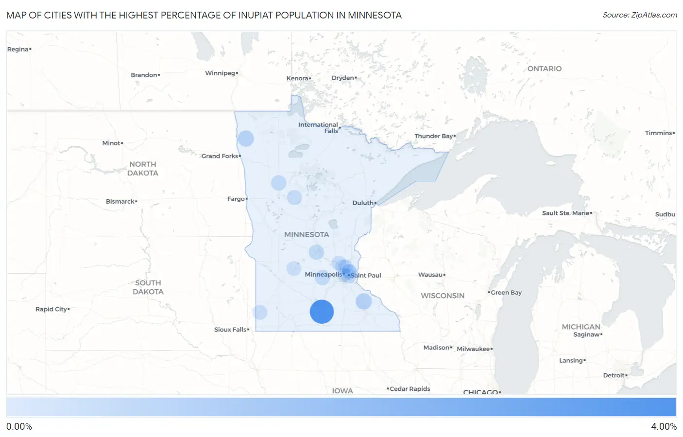 Cities with the Highest Percentage of Inupiat Population in Minnesota Map
