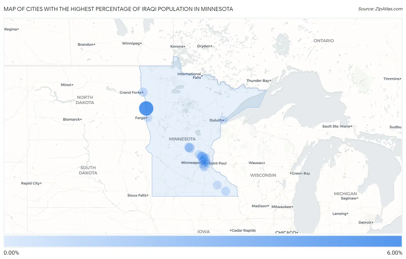Cities with the Highest Percentage of Iraqi Population in Minnesota Map