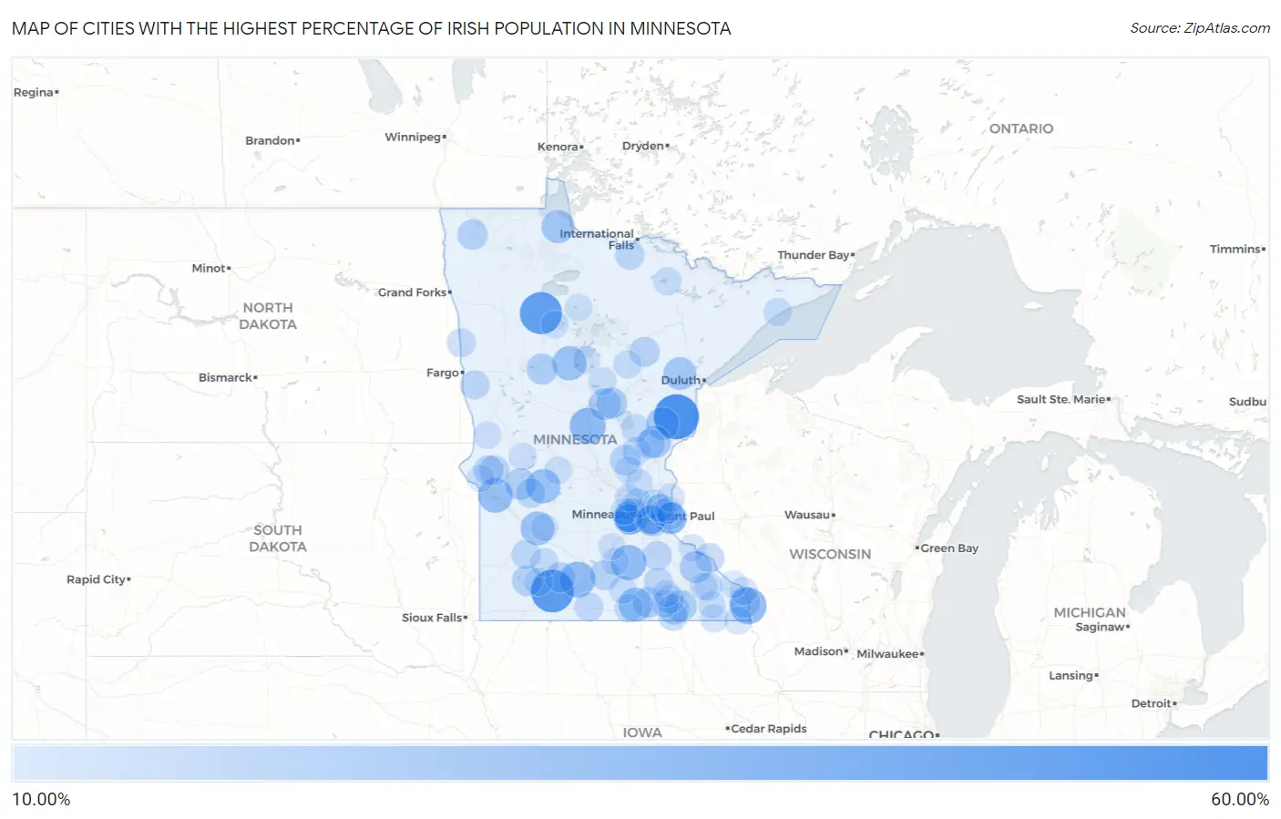 Cities with the Highest Percentage of Irish Population in Minnesota Map