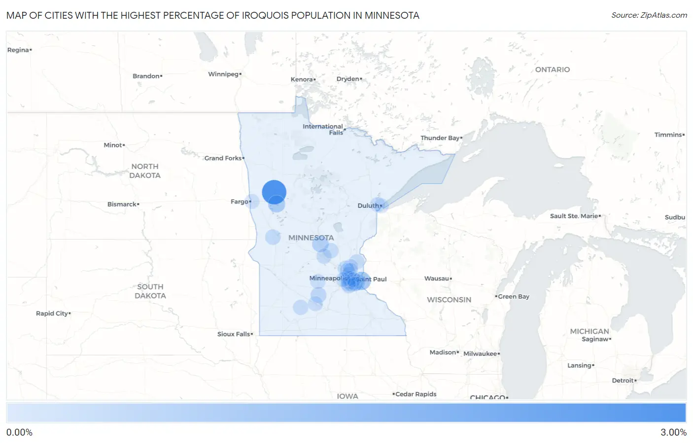 Cities with the Highest Percentage of Iroquois Population in Minnesota Map