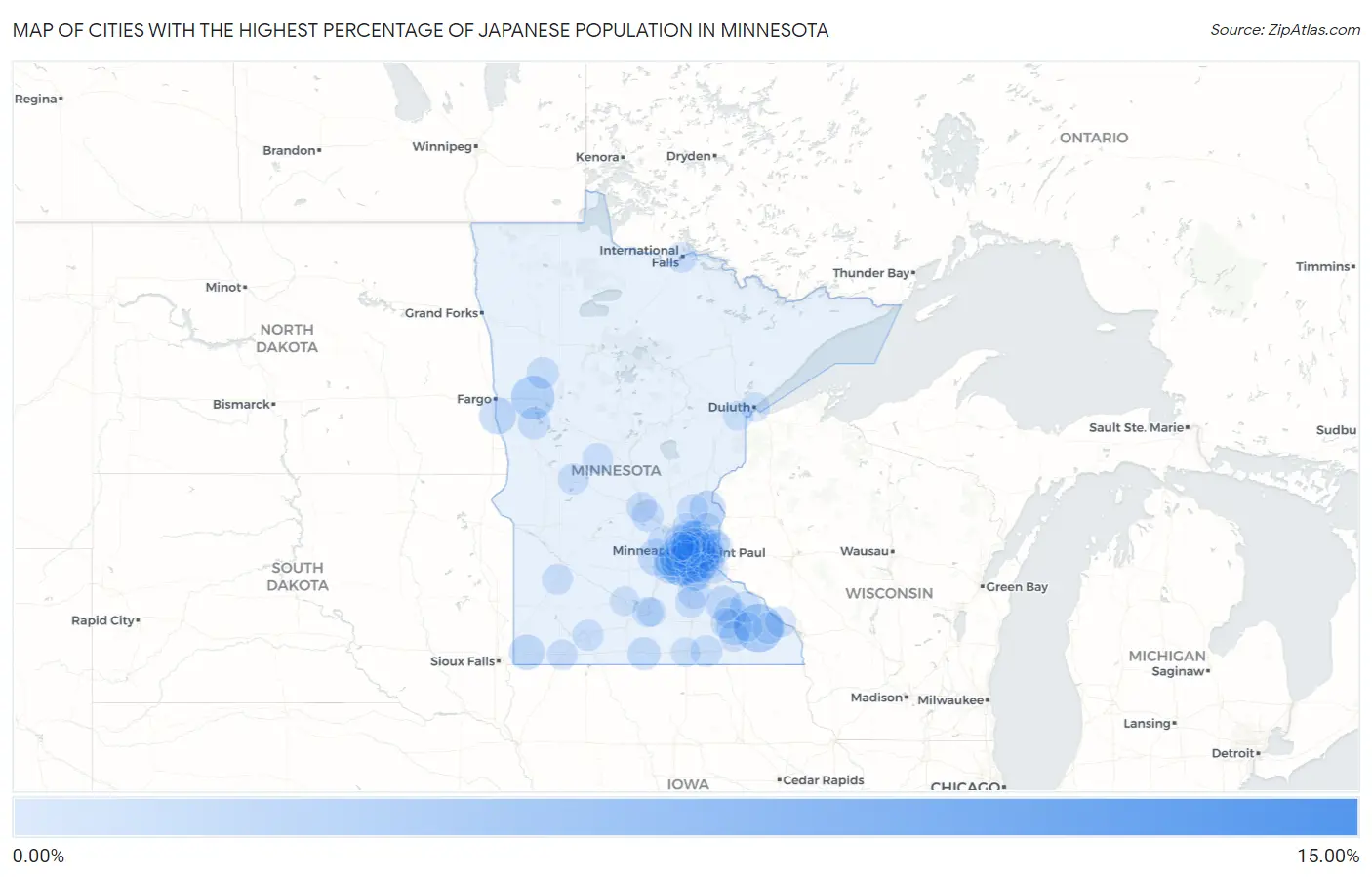 Cities with the Highest Percentage of Japanese Population in Minnesota Map
