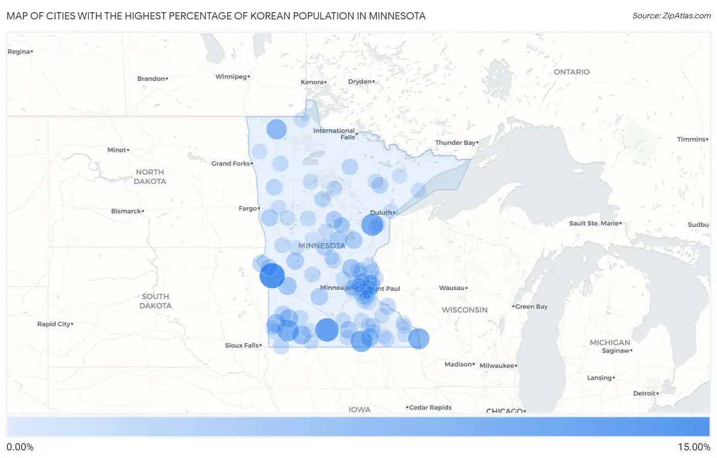 Cities with the Highest Percentage of Korean Population in Minnesota Map