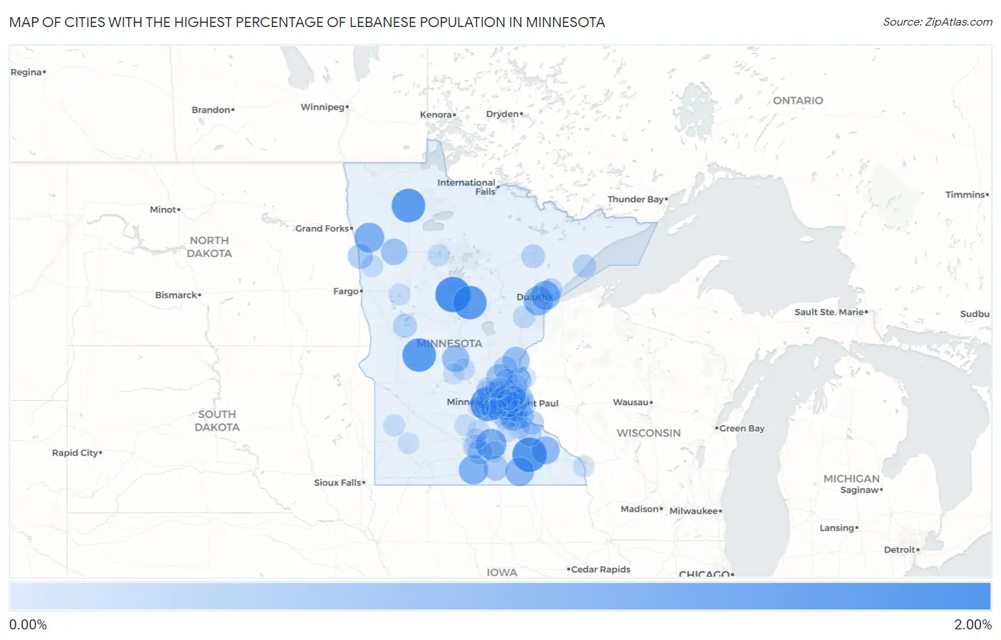 Cities with the Highest Percentage of Lebanese Population in Minnesota Map