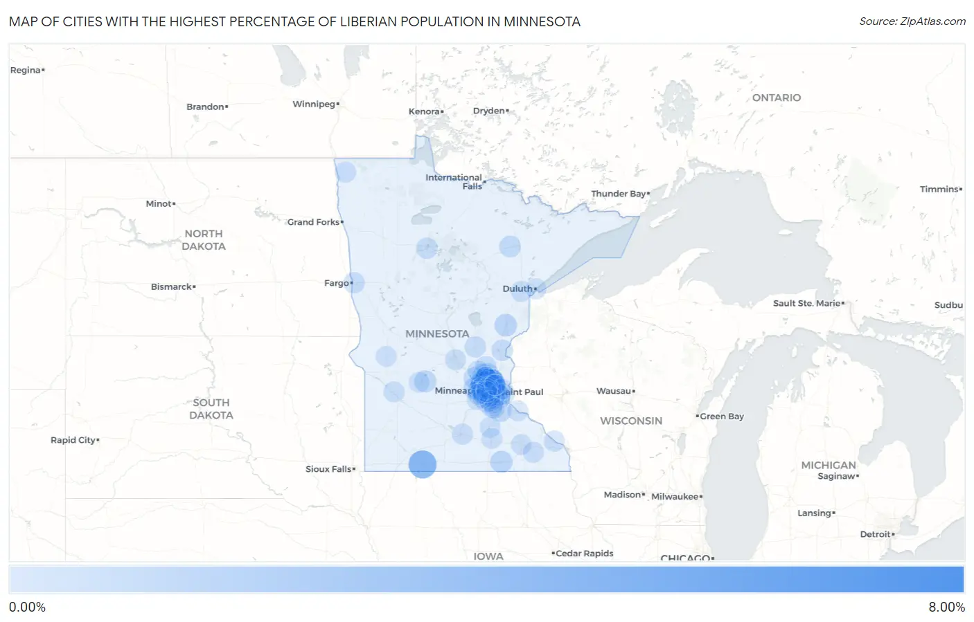 Cities with the Highest Percentage of Liberian Population in Minnesota Map