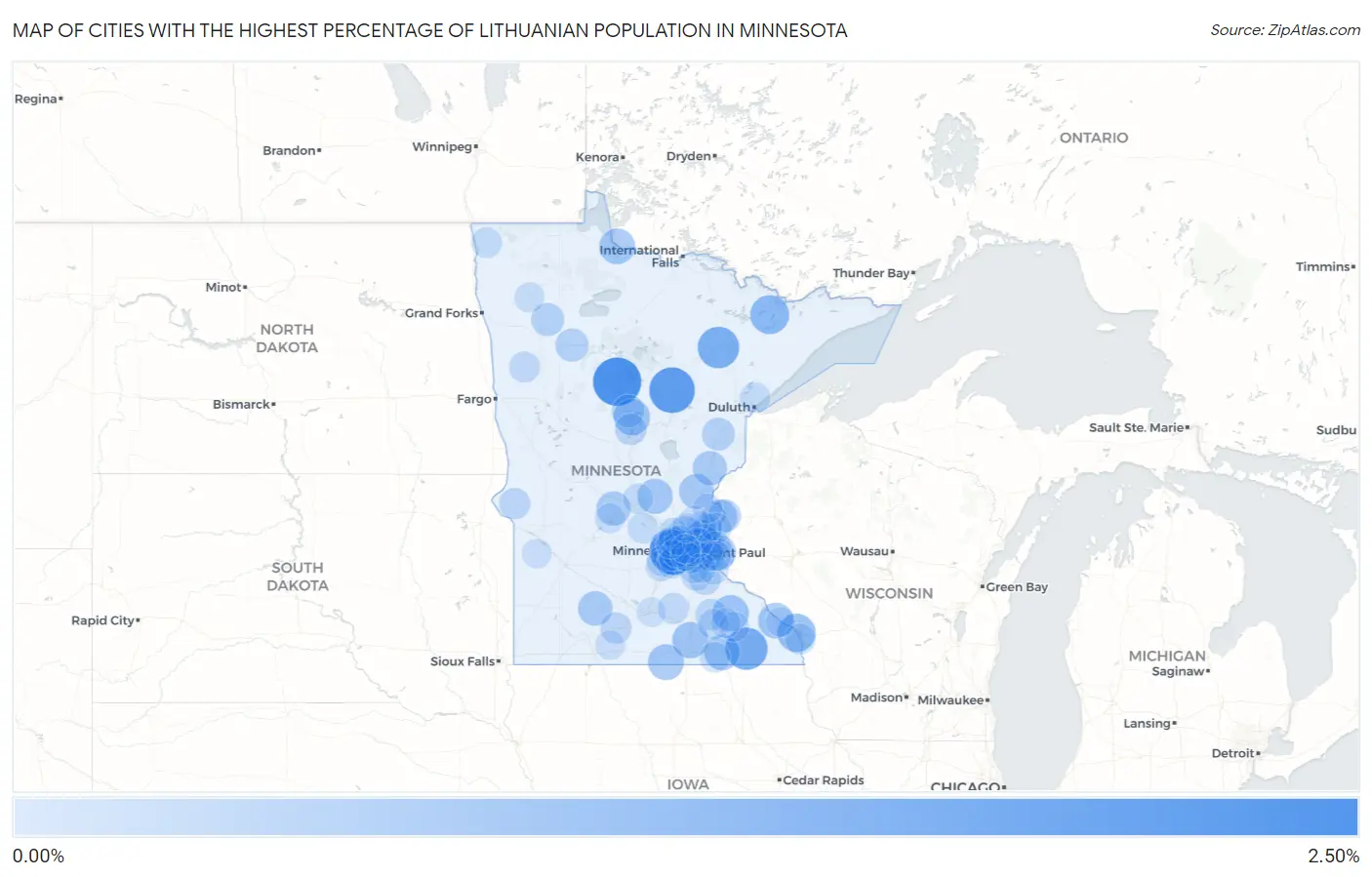 Cities with the Highest Percentage of Lithuanian Population in Minnesota Map