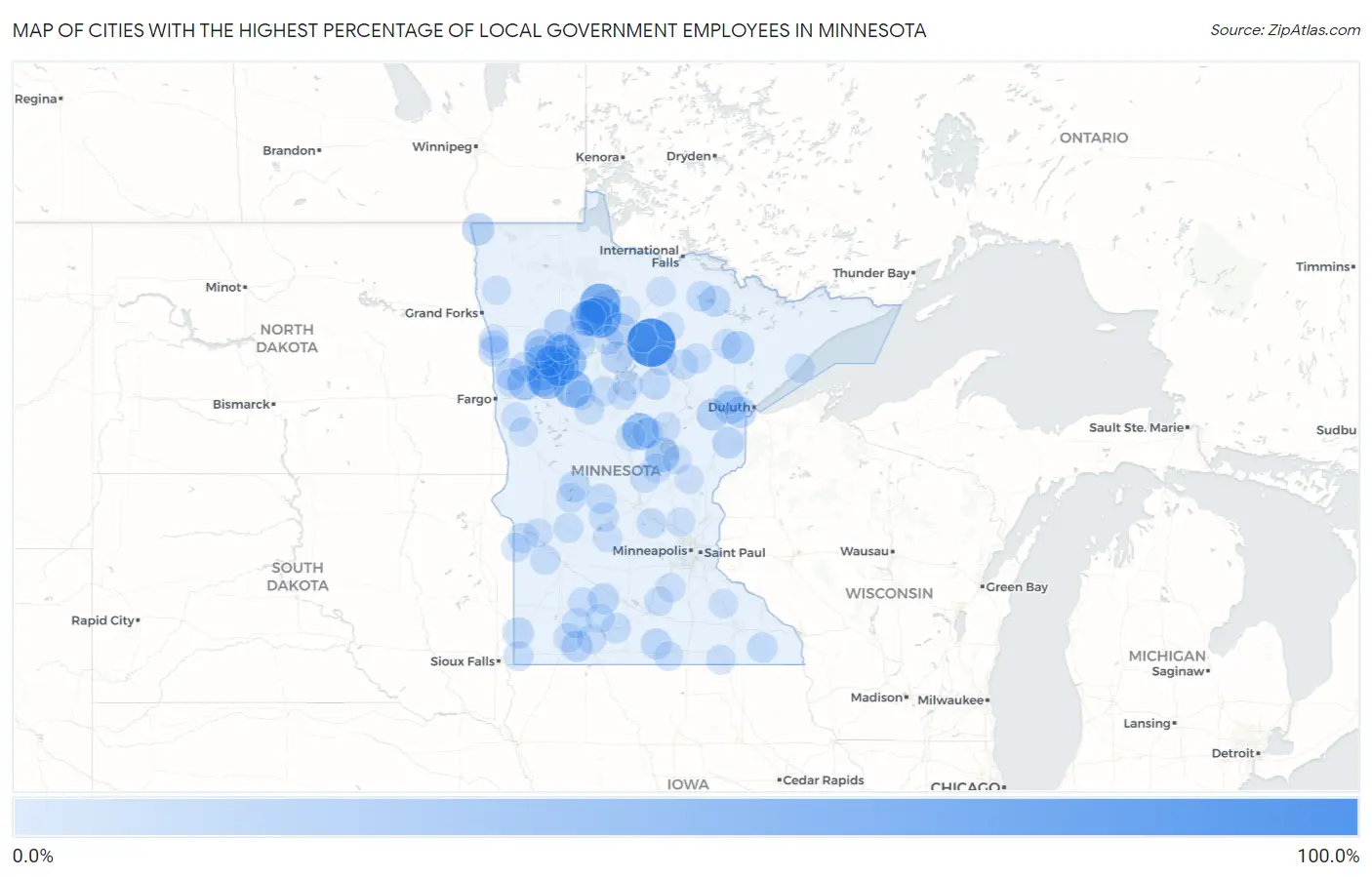 Cities with the Highest Percentage of Local Government Employees in Minnesota Map