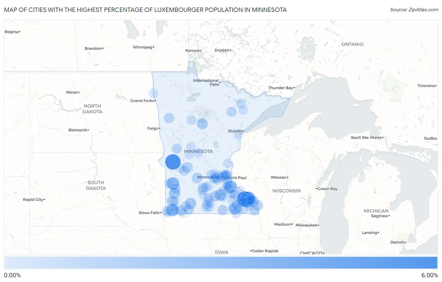 Cities with the Highest Percentage of Luxembourger Population in Minnesota Map