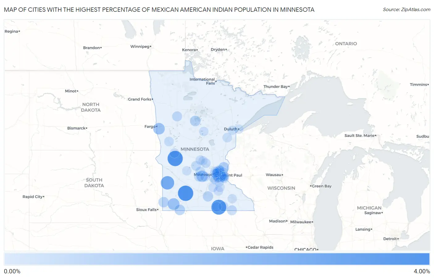 Cities with the Highest Percentage of Mexican American Indian Population in Minnesota Map