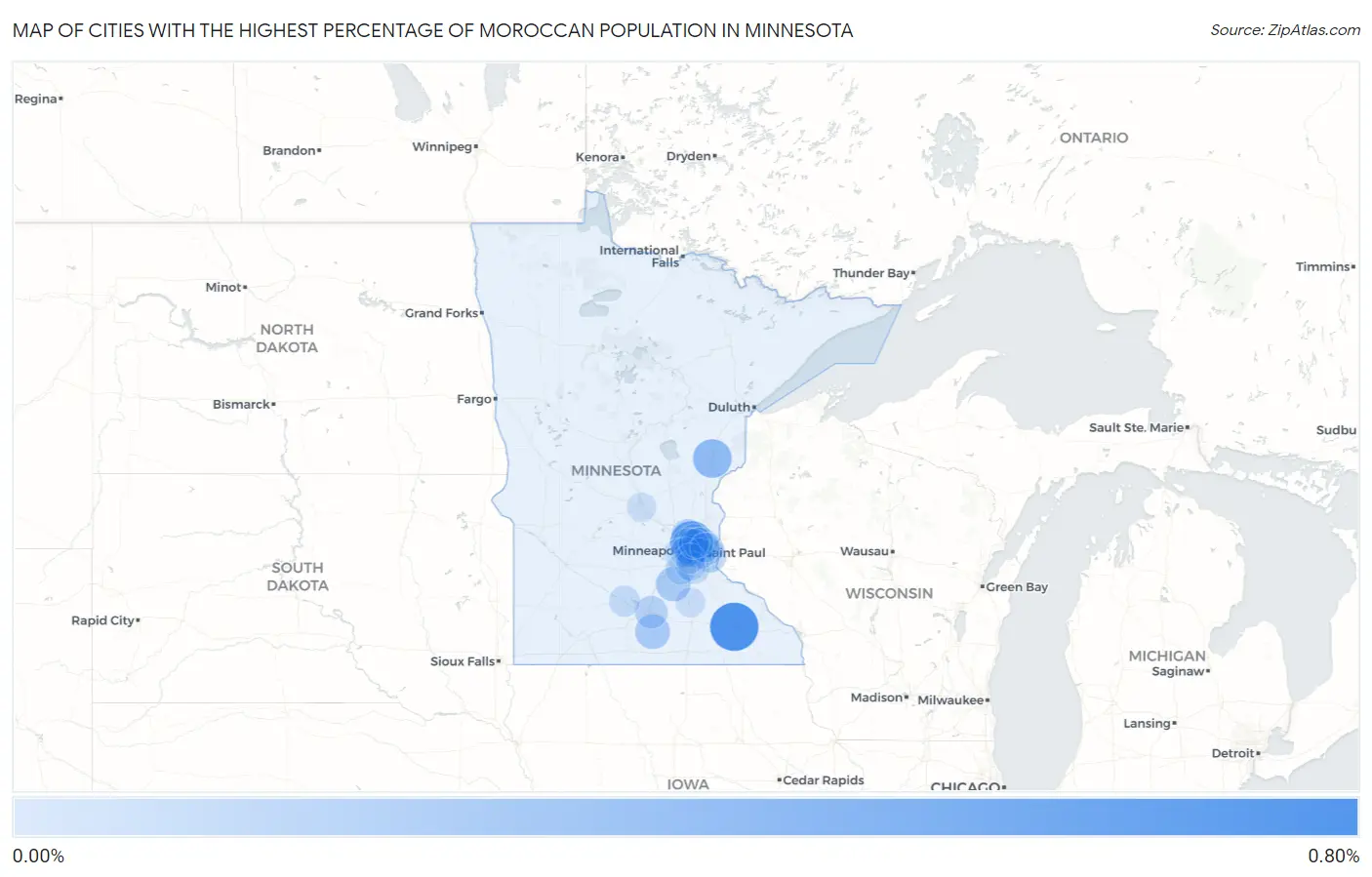 Cities with the Highest Percentage of Moroccan Population in Minnesota Map