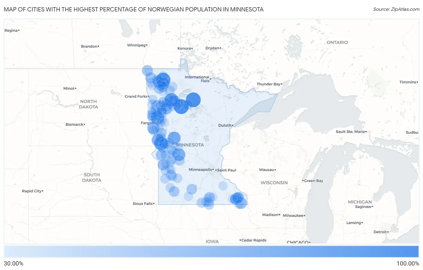 Cities with the Highest Percentage of Norwegian Population in Minnesota Map