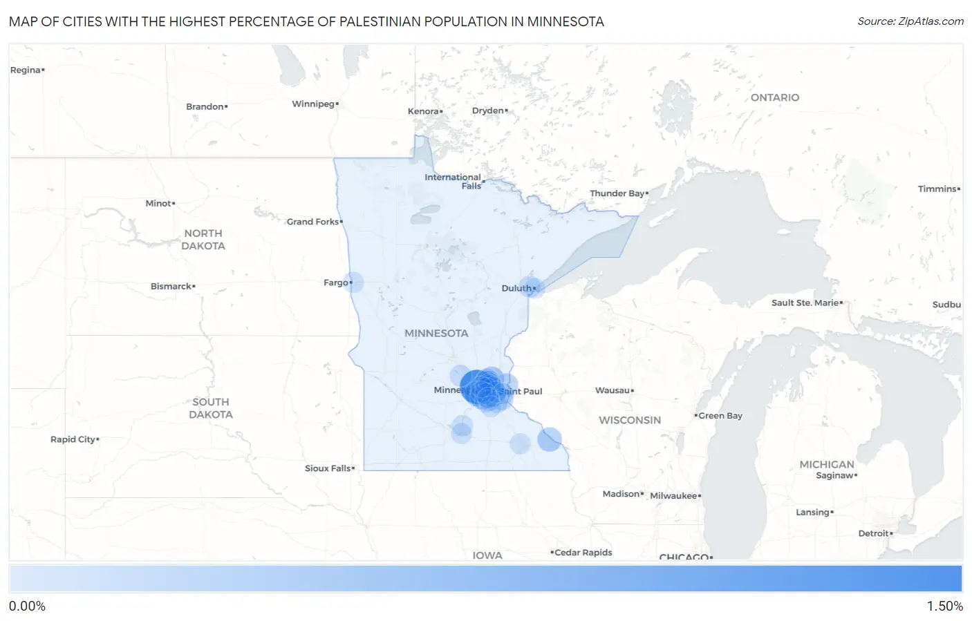 Cities with the Highest Percentage of Palestinian Population in Minnesota Map