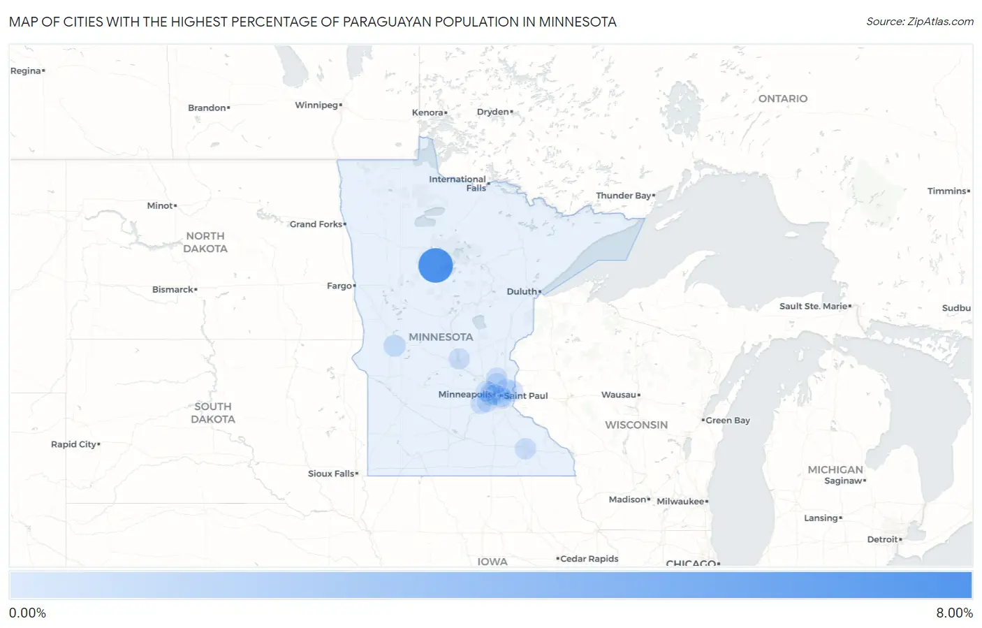 Cities with the Highest Percentage of Paraguayan Population in Minnesota Map