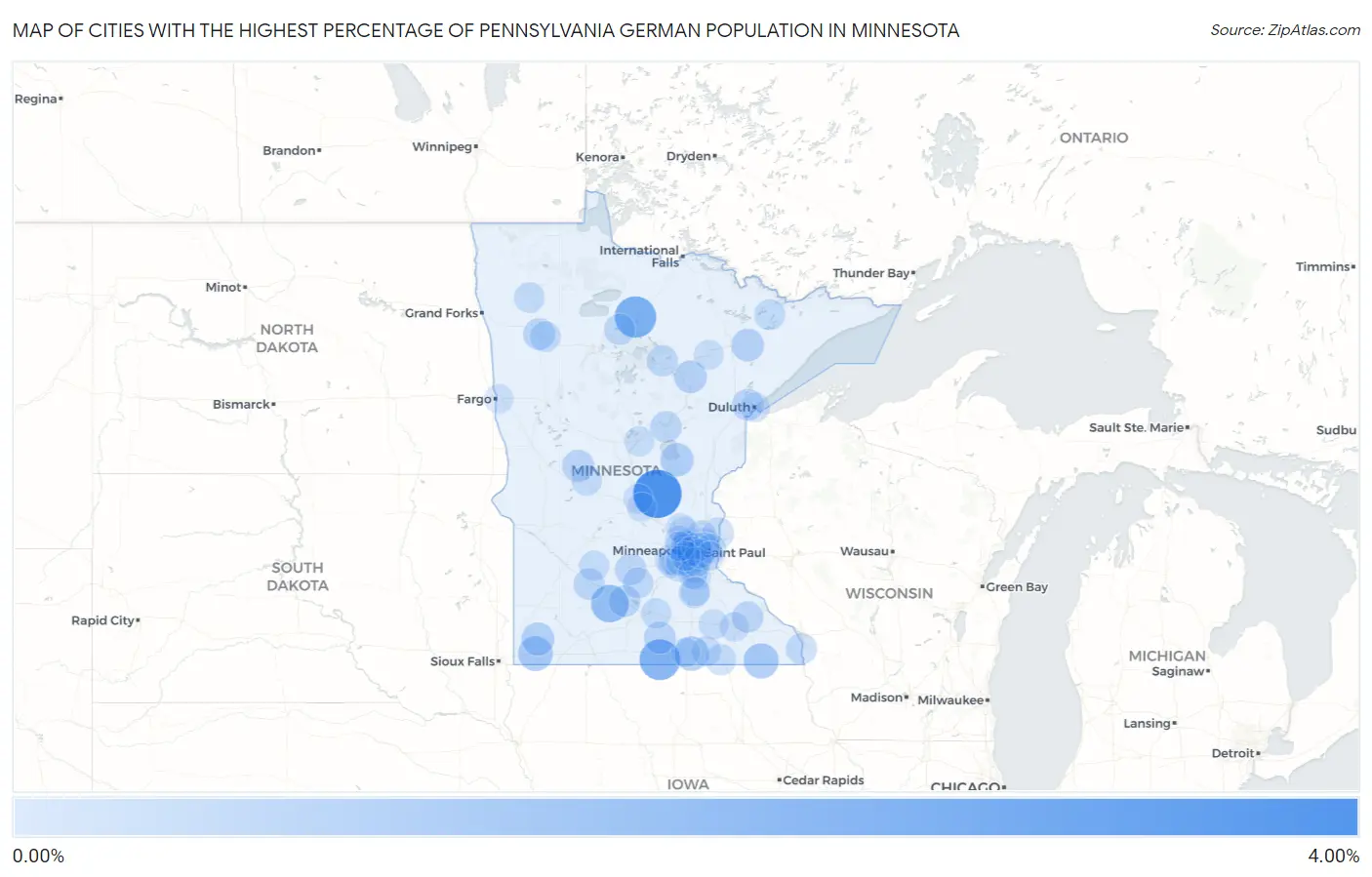 Cities with the Highest Percentage of Pennsylvania German Population in Minnesota Map
