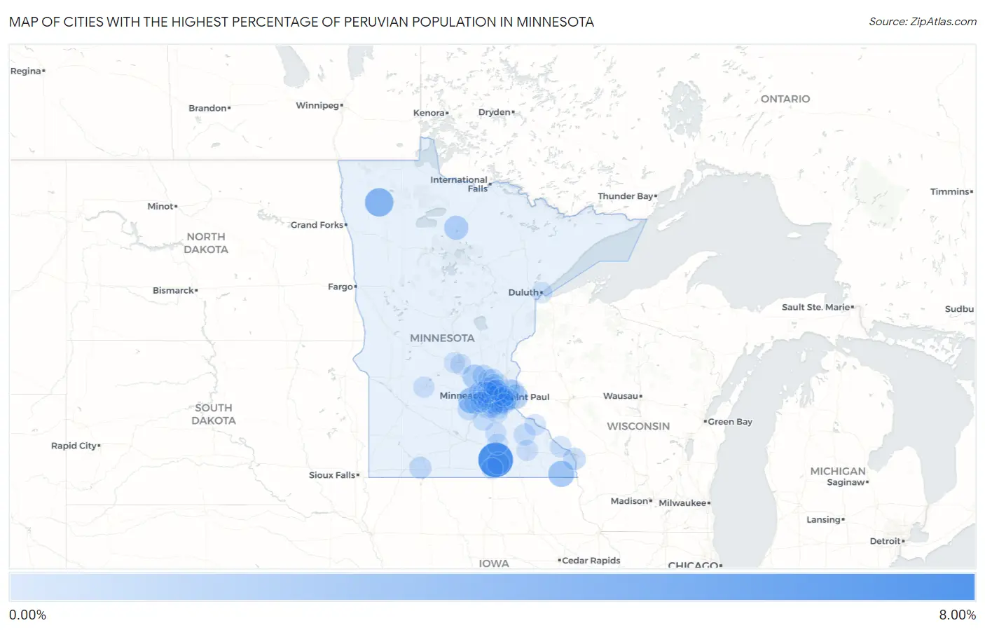 Cities with the Highest Percentage of Peruvian Population in Minnesota Map