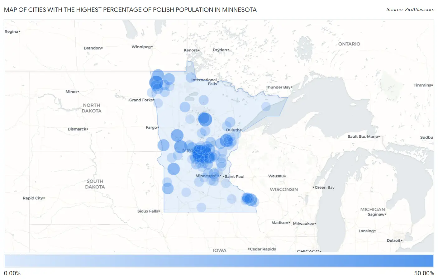 Cities with the Highest Percentage of Polish Population in Minnesota Map