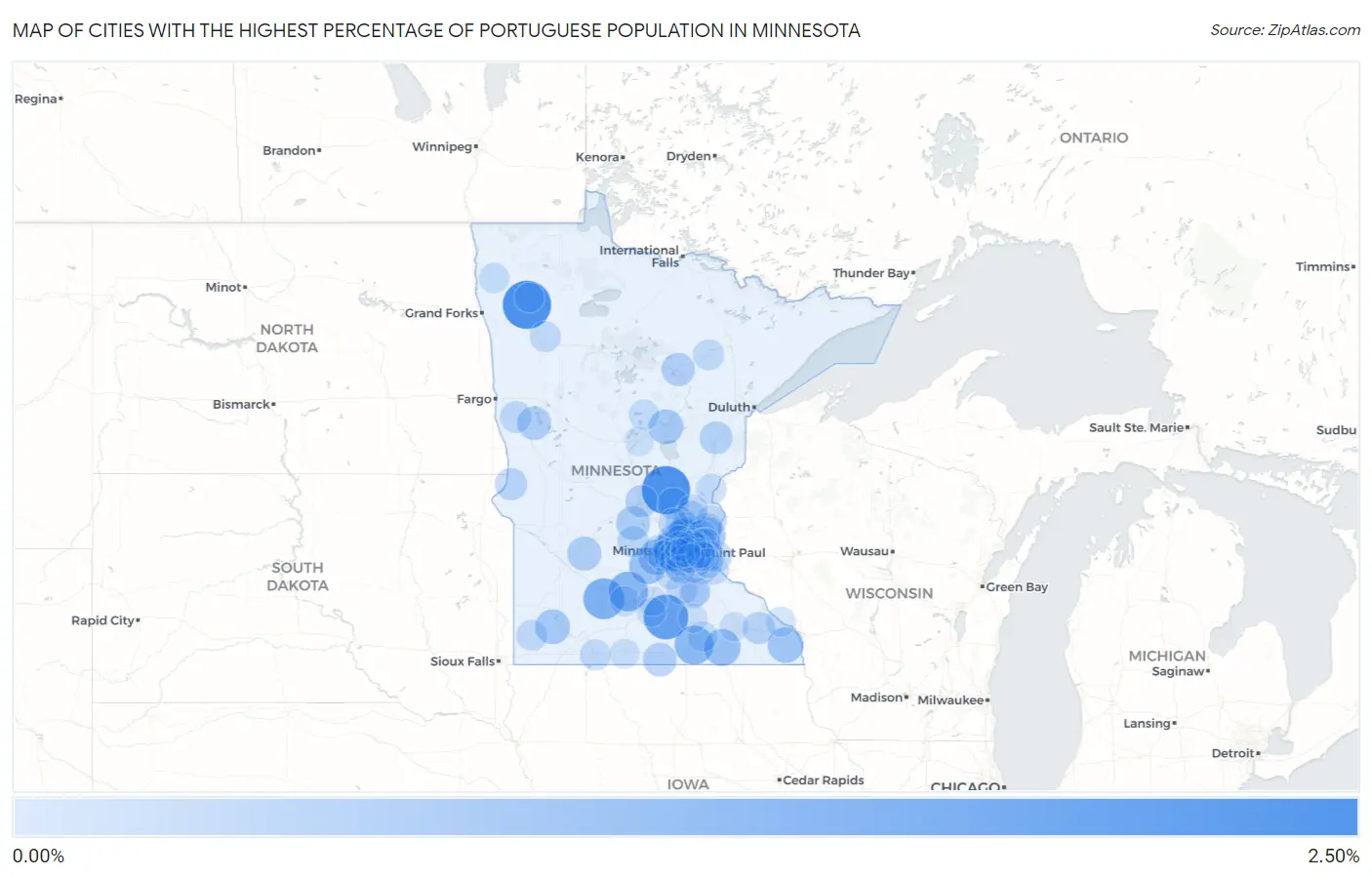 Cities with the Highest Percentage of Portuguese Population in Minnesota Map