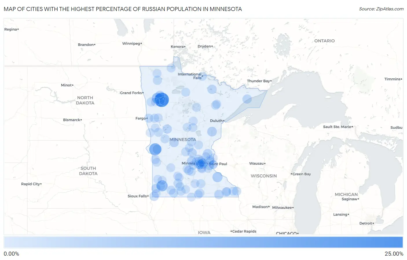 Cities with the Highest Percentage of Russian Population in Minnesota Map