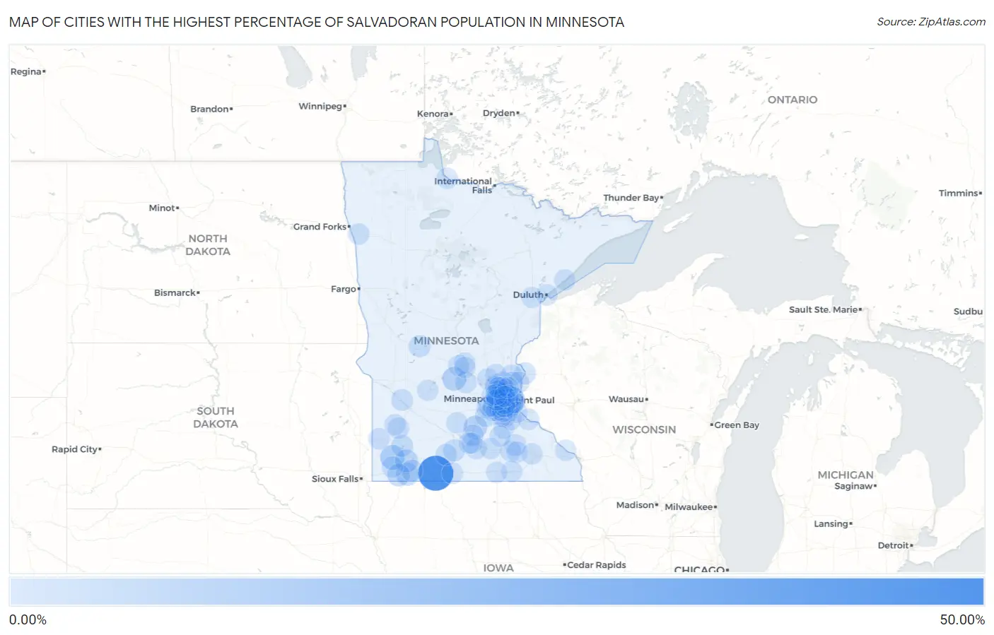Cities with the Highest Percentage of Salvadoran Population in Minnesota Map